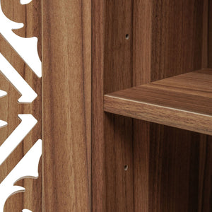 English Elm 70.28" Tall Walnut Pantry Cabinet Lattice Carved Doors Adjustable Shelves Two Drawers W688P303382