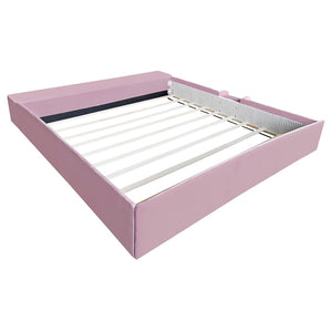 English Elm King Velvet Kids Platform Bed with Padded Guardrails Staircase and Storage Ottoman Pink+White SF000204AAH