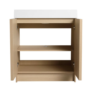 English Elm 30" Modern Freestanding Bathroom Vanity with Thick White Resin Sink, Soft-Close Doors & Adjustable Shelf (Durable) W999P239160