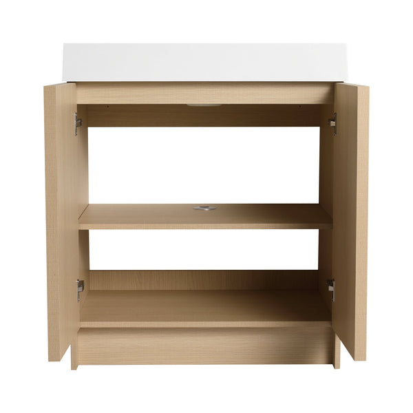 English Elm 30" Modern Freestanding Bathroom Vanity with Thick White Resin Sink, Soft-Close Doors & Adjustable Shelf (Durable) W999P239160