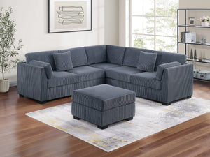 English Elm L-Sectional Corduroy 4-Piece L-Shaped Sectional Sofa Set with Ottoman, Plush Back Cushions & Throw Pillows Dark Gray 34 L x 26 W x 45 H B011S01769