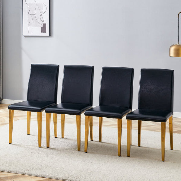 English Elm Four PU dining chairs with sleek silver metal legs, ergonomic PU seats, anti-slip feet, easy assembly, modern minimalist style Black+Gold W1151P269024