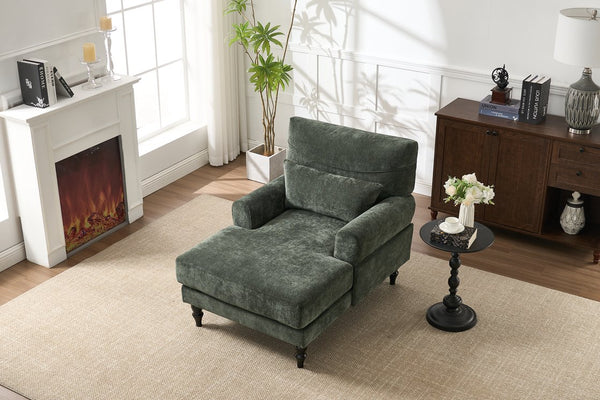 English Elm Modern Chaise Lounge with Plush High-Resilience Cushion and Solid Wood Frame for Durable Comfort Green W2120P296388