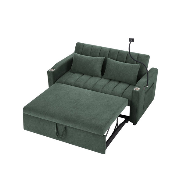 English Elm 55.9" Convertible Sleeper Loveseat with Usb Ports Cup Holders and Swivel Phone Mount N719P400685F