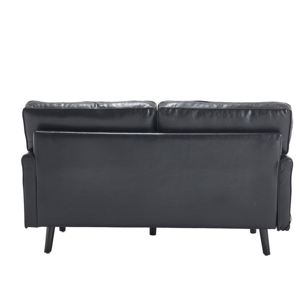 English Elm Loveseat Mid Century Modern Two-Seater Sofa with USB Type-C Charging, Removable Zipper Covers, Durable Wood Legs Black PU W395P238820