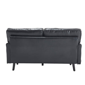 English Elm Loveseat Modern Mid-Century 2-Seater with USB Type-C Charging, Removable Zippered Covers, Sturdy Wood Legs Black PU W395P238820