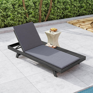 English Elm Lounge Chaise Outdoor Acacia Wood Slatted Frame with Water Resistant Cushion Resort Style Black,Dark Gray N770P442B18G