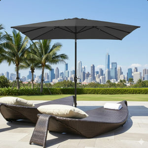 English Elm 6.5 X 10 Ft Rectangular Outdoor Patio Umbrella with Crank Tilt Uv Resistant Canopy Gray B082P454956