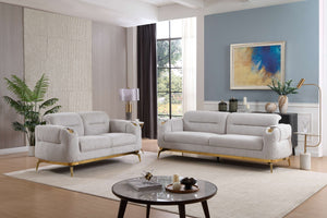 English Elm Zoe Plush 3PC Living Room Set Gray with Gold Legs, Cut Chenille Upholstery, Built-In Lumbar Support B009S01600