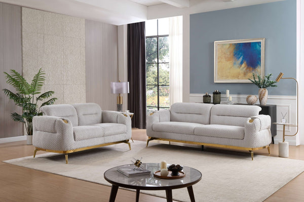 English Elm Zoe Modern 2Pc Living Room Set: Plush Gray Sofa & Loveseat With Gold Accents For Stylish Comfort B009S01599-GIGA