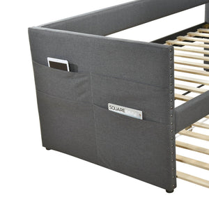 English Elm Modern Upholstered Daybed with Pull Out Trundle Nailhead Trim and Side Storage Pockets Dark Gray B011P419496