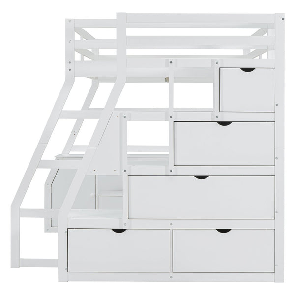 English Elm Full Size Kids Loft Bed with Integrated Desk Seven Drawers and Open Shelving White LT000649AAK-3