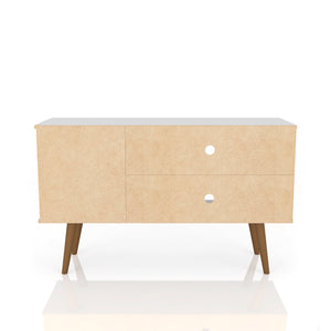 English Elm Liberty 43" TV Stand with Splayed Solid Wood Legs, Wire Management, Open Shelves & Concealed Storage Natural+White B365P398336