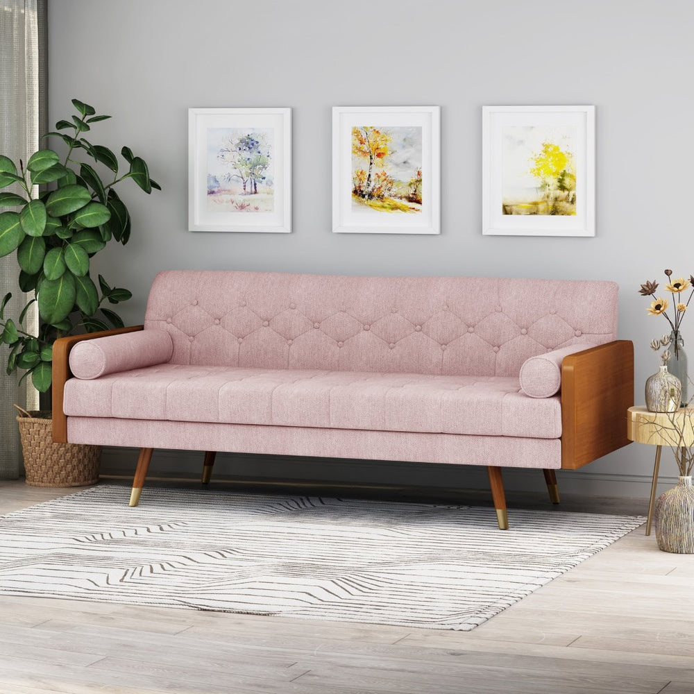 English Elm Aidan Tufted Fabric Sofa with Diamond Stitching and Gold Tipped Rubberwood Legs Blush 61688.00LBLSH