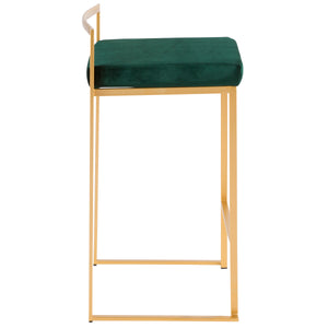 English Elm Fuji Gold Frame Counter Stool with Green Velvet Cushion, Stackable Glam Seating Set of 2 - Stylish B202P221916