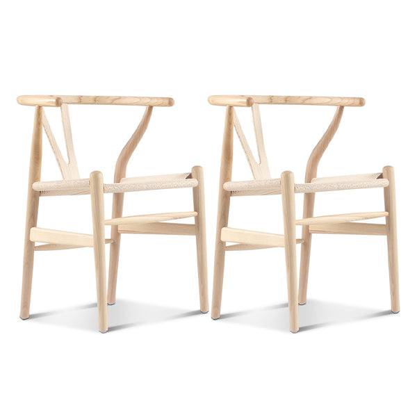 English Elm Set of Two Wishbone Chairs Natural Ash Solid Wood Hand-Woven Paper Cord Seats Eco Oil Finish Durable Stylish 92 B353P354544