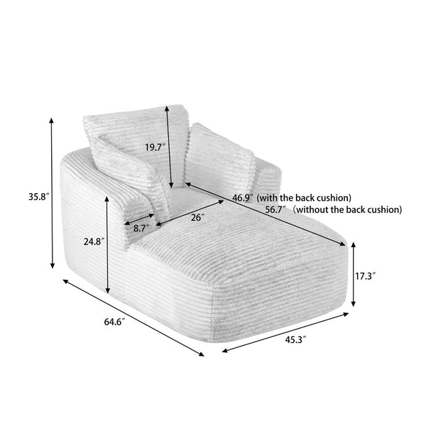 English Elm Oversized Corduroy Chaise Lounge Chair - Plush No-Assembly Sofa For Small Spaces, Modern Comfort W2339P323909-GIGA
