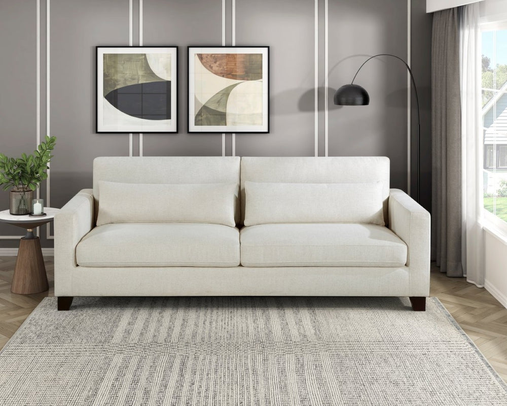 English Elm Ivory Textured Polyester Three Seat Sofa with Lumbar Pillows and Solid Wood Legs B011P287481