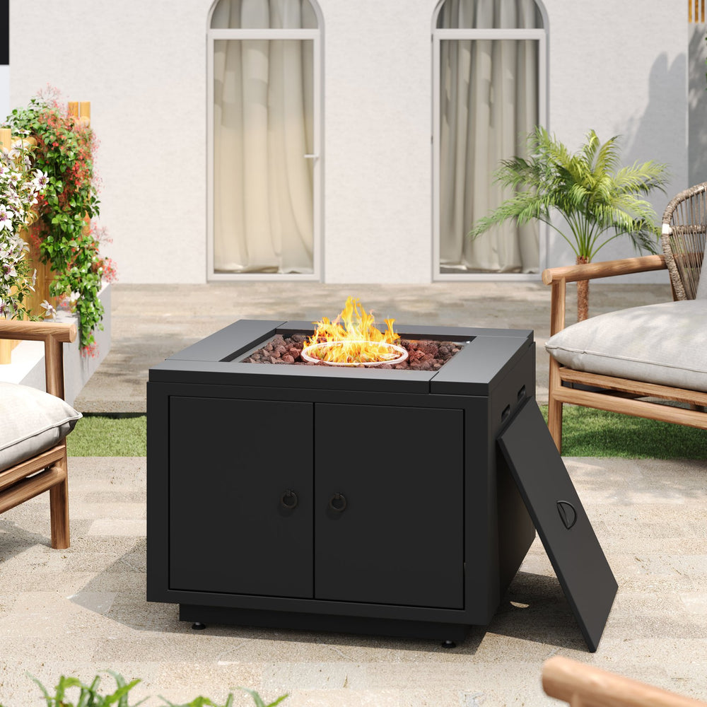 English Elm Christopher Knight Home® - 30inch Square Steel Fire Pit Table Black 40,000 BTU – 32.75x28.75x15.5, Galvanized Durable Patio Heater N772P300410B