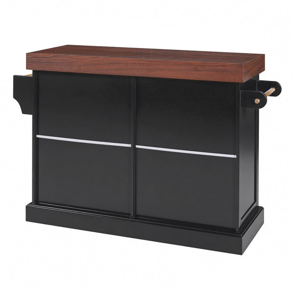 English Elm K&k Rolling Kitchen Island with Walnut Grain Countertop Drawers and Spice Rack Black N707S000025B