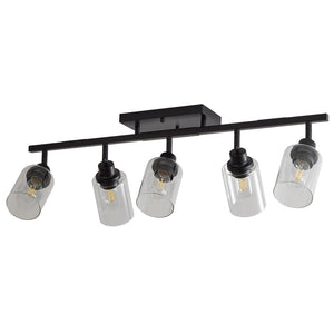 English Elm 5-light Matte Black Track Fixture Rotatable Spotlights with Clear Glass Shades for Kitchen W1340P456179