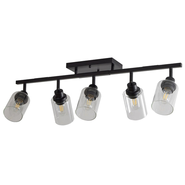 English Elm 5-light Matte Black Track Fixture Rotatable Spotlights with Clear Glass Shades for Kitchen W1340P456179