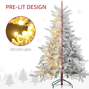 English Elm Homcom 5Ft Prelit Snow Flocked Christmas Tree With 931 Tips, Warm White Leds & Sturdy Metal Base W2225P249645