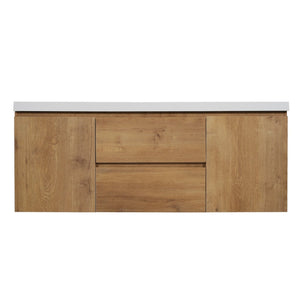 English Elm [video]59.3 Inch Wall Mounted Double Sink Vanity Wood Grain Mdf Soft Close Storage N729P000026N