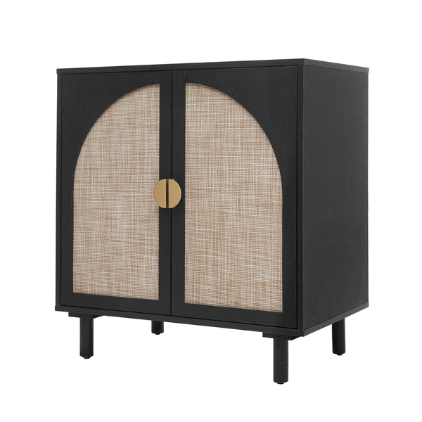 English Elm 2 Door Cabinet with Adjustable Shelves, Anti-Tip Safety, Pine Support Feet, Compact Storage Solution Black W688134369