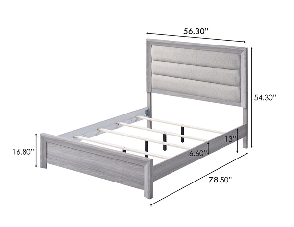 English Elm 1pc Full Panel Bed with Plush Channel Tufted Headboard, Neutral Finish, Contemporary Frame, Simple Assembly Driftwood,Gray 59.8 L x 35 W x 6.1 H B2741S00207