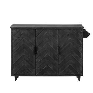 English Elm K&K Farmhouse Kitchen Island with 3D Wave Stripes Ash Veneer, Drop Leaf, Rolling Cart Storage Black N707P207915B