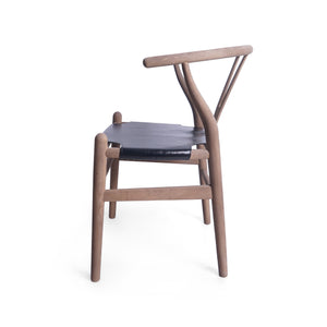 English Elm Christopher Knight Home® - ACCENTCHAIR Mid-Century Boho Dining Chair with Ash Wood Wishbone Frame, Faux Leather Seat Comfort Black N767P256421B