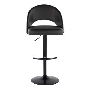 English Elm Adjustable Swivel Barstools Set of 2 Faux Leather Padded Seat Black Metal Base B202S02009