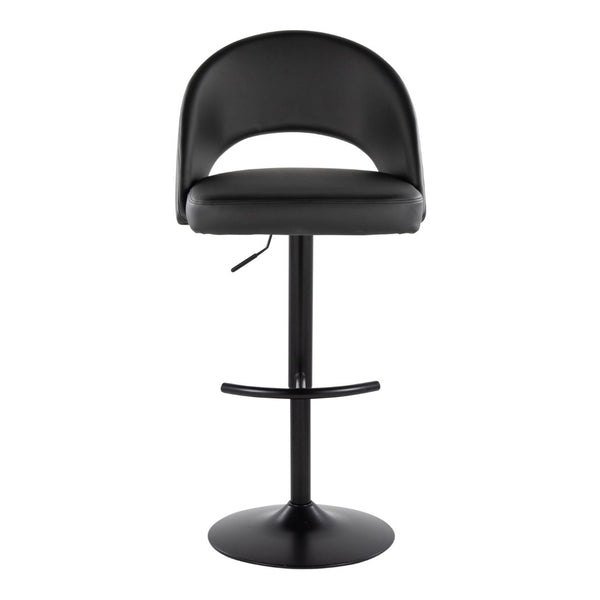 English Elm Adjustable Swivel Barstools Set of 2 Faux Leather Padded Seat Black Metal Base B202S02009
