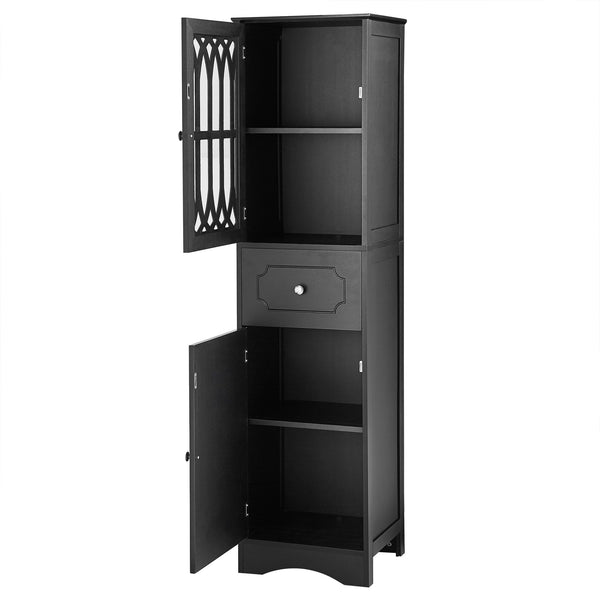 English Elm Tall Bathroom Cabinet Slim Freestanding Storage with Drawer & Doors, Adjustable Shelves, MDF Build Black WF289427AAB