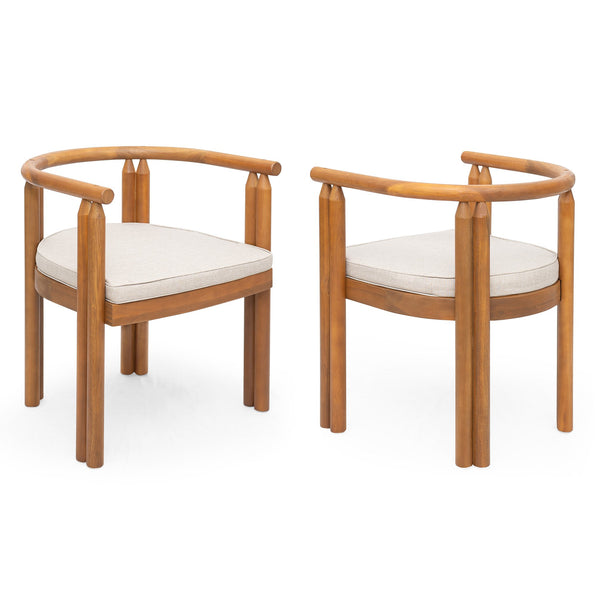 English Elm Christopher Knight Home® - Cove Acacia Wood Dining Chair Set Of 2 With Teak Finish And Beige Cushions For Indoor/Outdoor Use N775P329653T