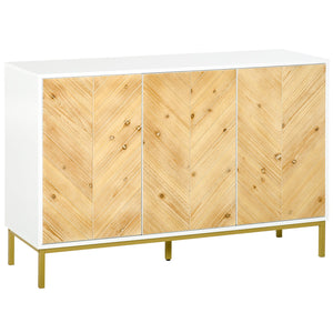English Elm HOMCOM Rustic Chevron 3-Door Sideboard Buffet with Push-Open Doors, Adjustable Shelves & Metal Legs Natural W2225P217405