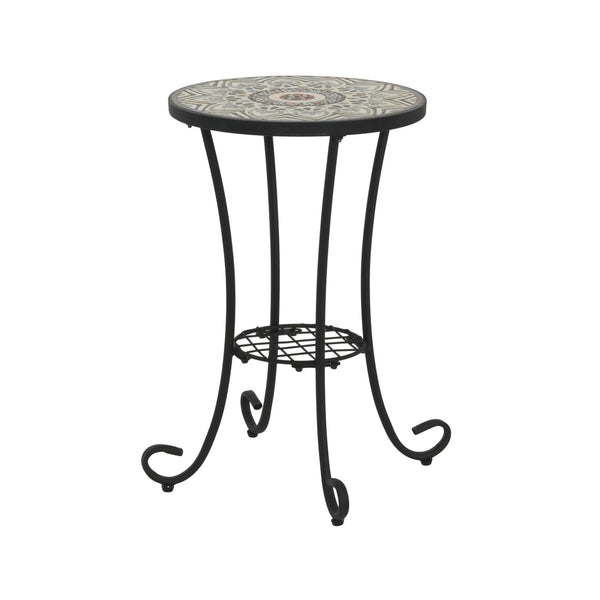 English Elm Christopher Knight Home® - Patio Side Table with Vibrant Ceramic Floral Top, Powder-Coated Steel Frame, Weather-Resistant Finish Brown+Black N768P214810A