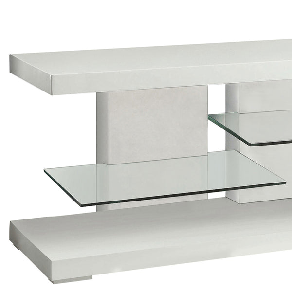English Elm Strick White High Gloss 2-Shelf TV Stand with Tempered Glass, Spacious Modern Storage, 47" Wide B062P328700