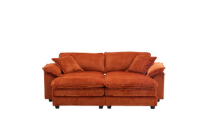 English Elm Corduroy Plush 2-Seat Sofa with 2 Back Cushions, Toss Pillows & Ottomans — Deep Seat Comfort Orange W2363S00066