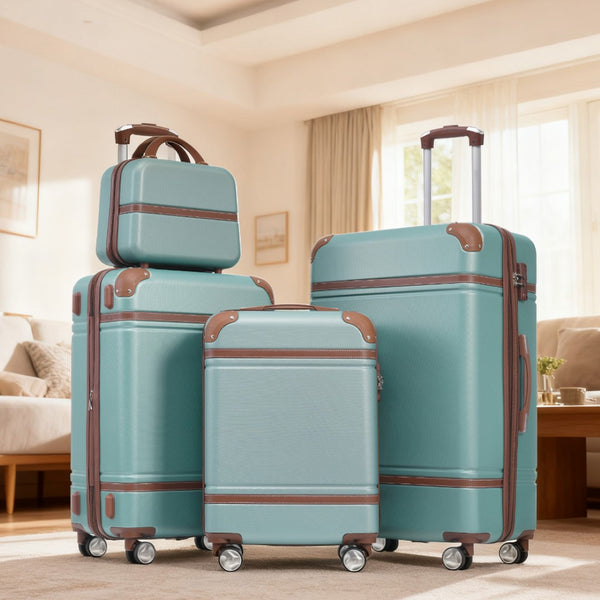 English Elm Hardshell Abs Spinner Luggage Set Four Piece Expandable Tsa Lock Travel Suitcases Green N732P170218M