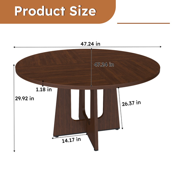 English Elm Round 47" Spiced Table - 4-6 Seat Walnut Farmhouse Dining Table, 300lb MDF Top, Easy Assembly W2700P331235