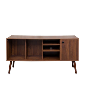 English Elm TV Stand Mid-Century Modern 53" TV Console with 1 Cabinet and 3 Open Shelves, Durable Veneer Frame Walnut W331P247814