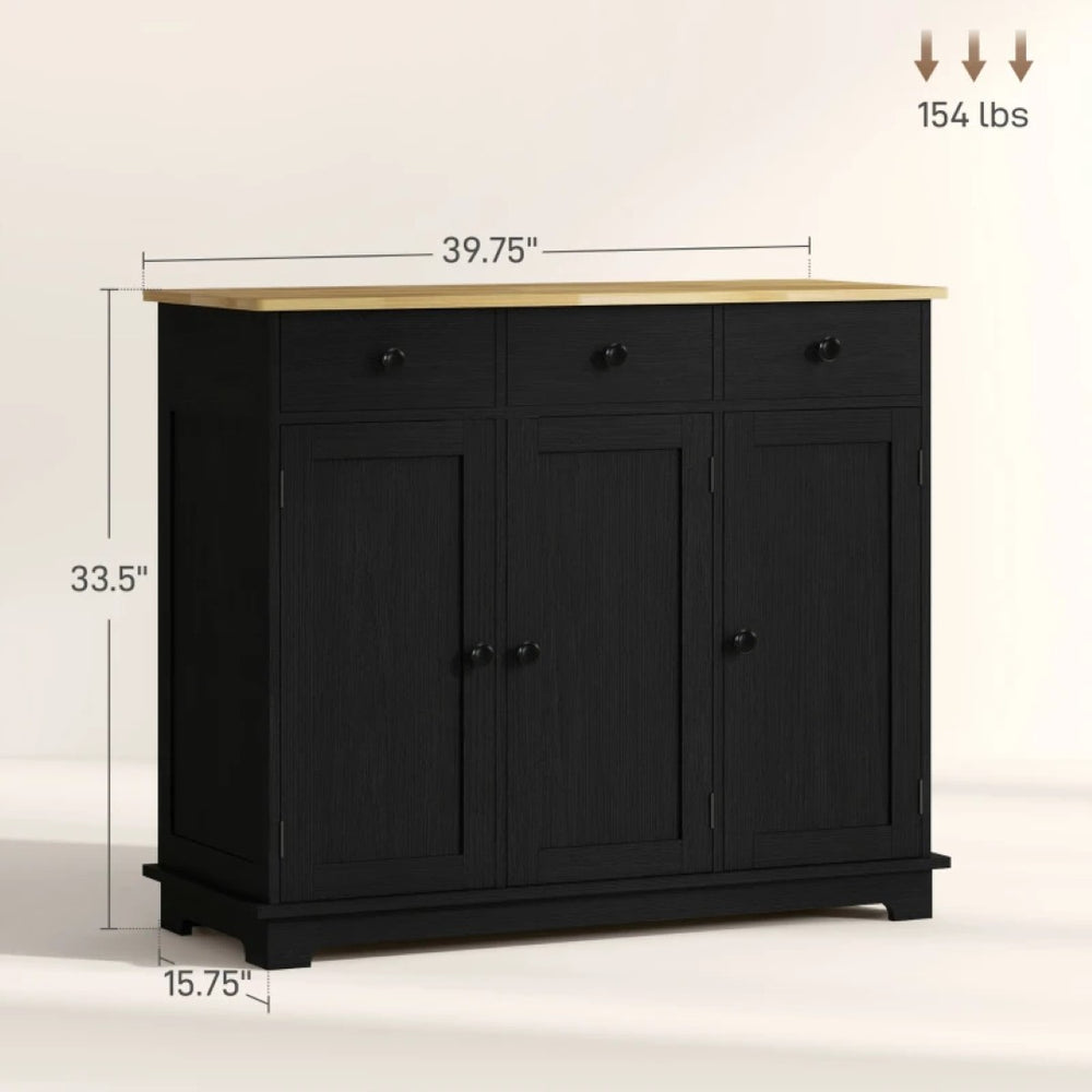 English Elm Entryway Floor Cabinet with Three Drawers Adjustable Shelf and Rubberwood Top T3971P465979