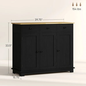 English Elm Entryway Floor Cabinet with Three Drawers Adjustable Shelf and Rubberwood Top T3971P465979