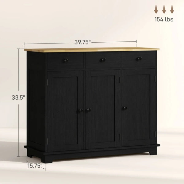 English Elm Entryway Floor Cabinet with Three Drawers Adjustable Shelf and Rubberwood Top T3971P465979