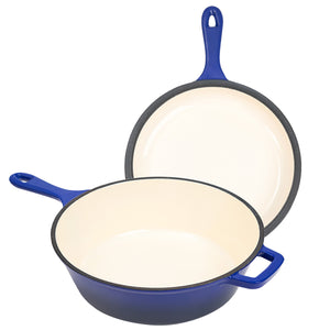 English Elm Enameled Cast Iron Skillets Dutch Oven Set 3QT + 1.5QT – Durable Heat-Retaining, Versatile Cookware Blue T3950P399254