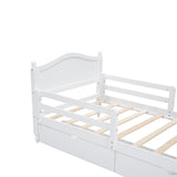 English Elm Twin Size Wood Platform Bed With Guardrails On Both Sides and Two Storage Drawers ,White