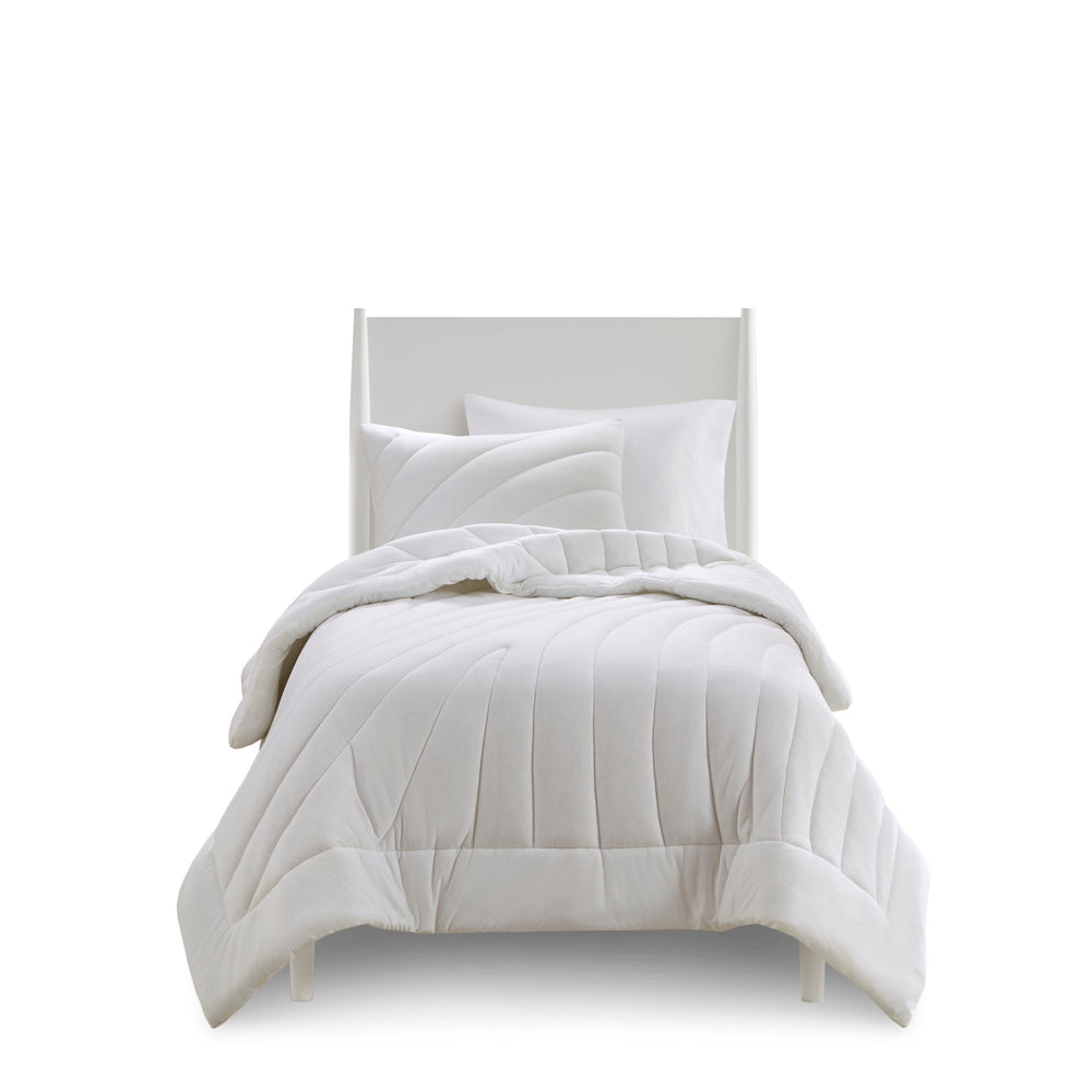 English Elm 3 Pcs King/Cal King Puffy Comforter Set - Soft White Poly Jersey Bedding With Antimicrobial Care B035P319899