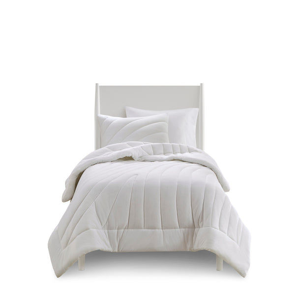 English Elm 3 Pcs King/Cal King Puffy Comforter Set - Soft White Poly Jersey Bedding With Antimicrobial Care B035P319899